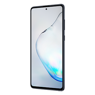 Widok z prawej strony pod skosem smartfona z rysikiem Galaxy Note 10 Lite marki Samsung z superszybkim ładowaniem i ekranem, po którym możesz pisać!