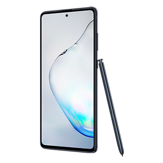 Prawa perspektywa pod kątem obrazująca nowy smartfon Galaxy Note 10 Lite marki Samsung ze smukłym rysikiem S-Pen, który pozwoli Ci stworzyć notatki dzięki Samsung Notes
