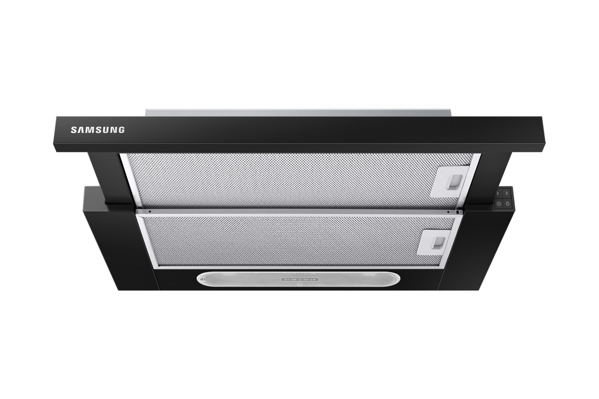 Na tym zdjęciu widzimy dokładne zbliżenie na filtry okapu podszafkowego 60 Samsung NK24M1030IB/UR.