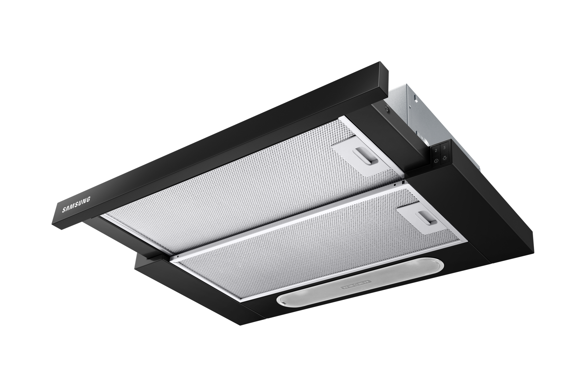 To ujęcie prezentuje okap Samsung NK24M1030IB/UR od dołu.