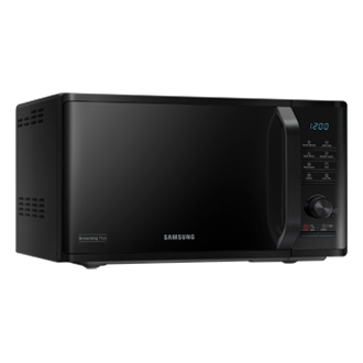 Czarne szkło w drzwiach kuchenki mikrofalowej Samsung dodaje jej elegancji i zapewnia dyskrecję, gdy nie jest używana