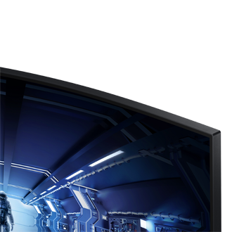 Zbliżenie na cienką ramkę monitora WQHD Samsung Odyssey G5 LC27G55TQWUXEN.