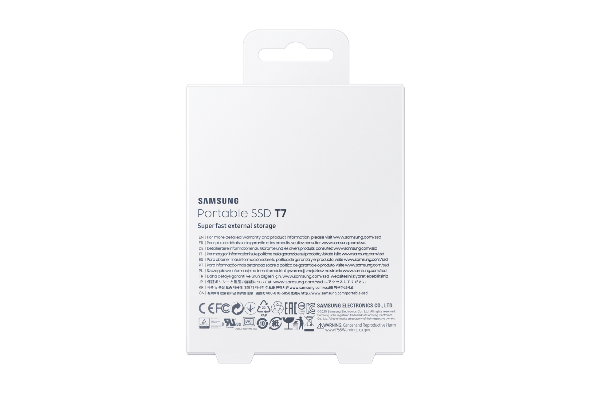 Szybkie przenośne SSD 1TB T7 Samsung - MU-PC1T0H/WW - widok na tył pudełka