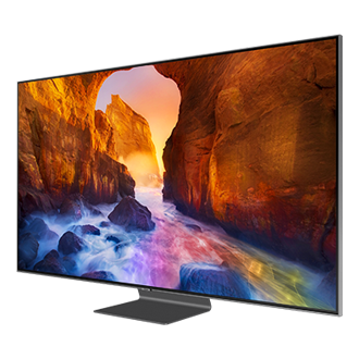 Q90R - QLED 65 cali: telewizor Samsung 4K UHD: QE65Q90RATXXH - pod skosem prawy bok