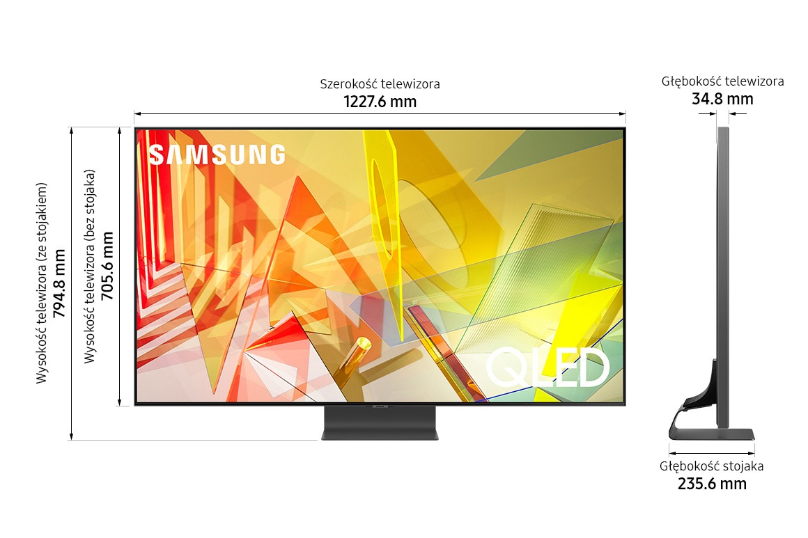 Wymiary 55-calowego telewizora Samsung QLED 4K Q95T - QE55Q95TATXXH - opisane w milimetrach