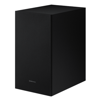 Prawa perspektywa pod skosem subwoofera nowoczesnego soundbara Samsung T550/EN. Dzięki nowemu soundbarowi HW-T550/EN otrzymasz dźwięk dopasowany do tego, co oglądasz!