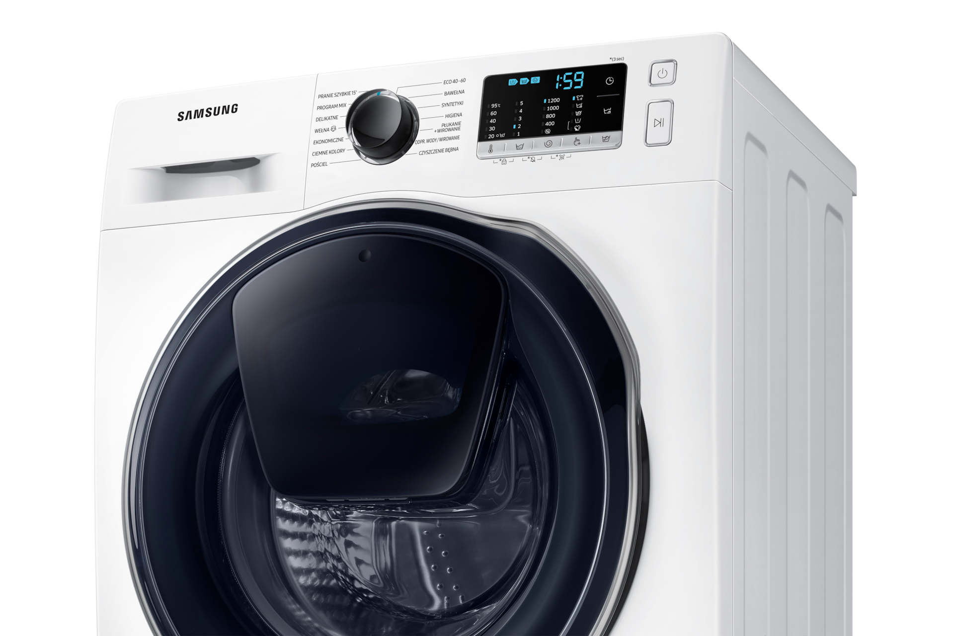 Fotografia przedstawiająca górną część pralki Samsung WW8NK52E0VX/EO.