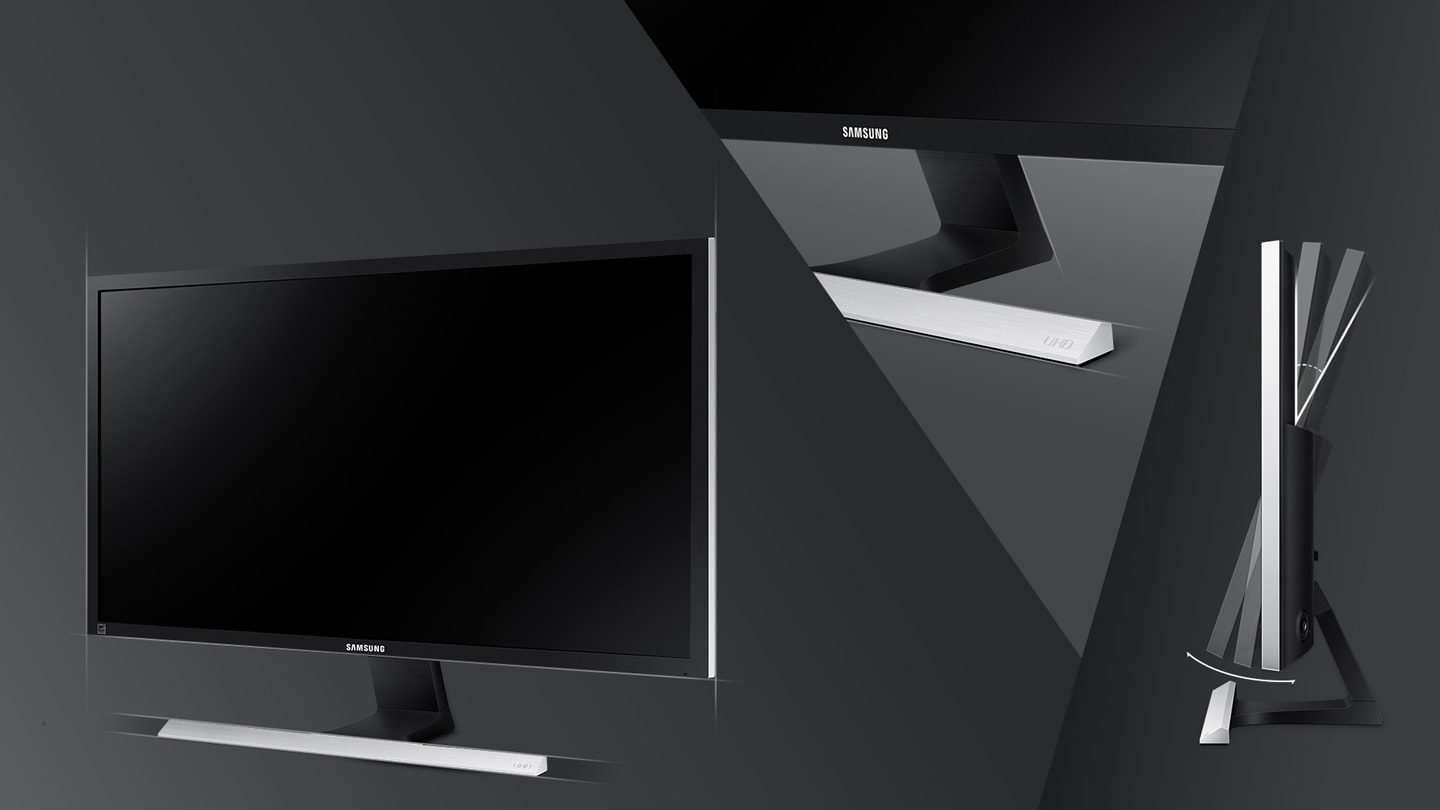 Design sofisticat negru mat și suport în formă de T cu finisaj metalic