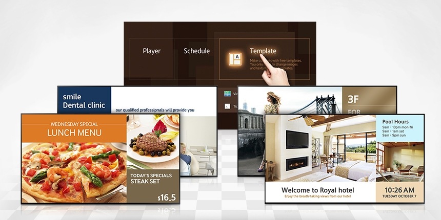 Простое управления контентом цифровых информационных панелей с помощью интерфейса Home UI, инструментов и шаблонов