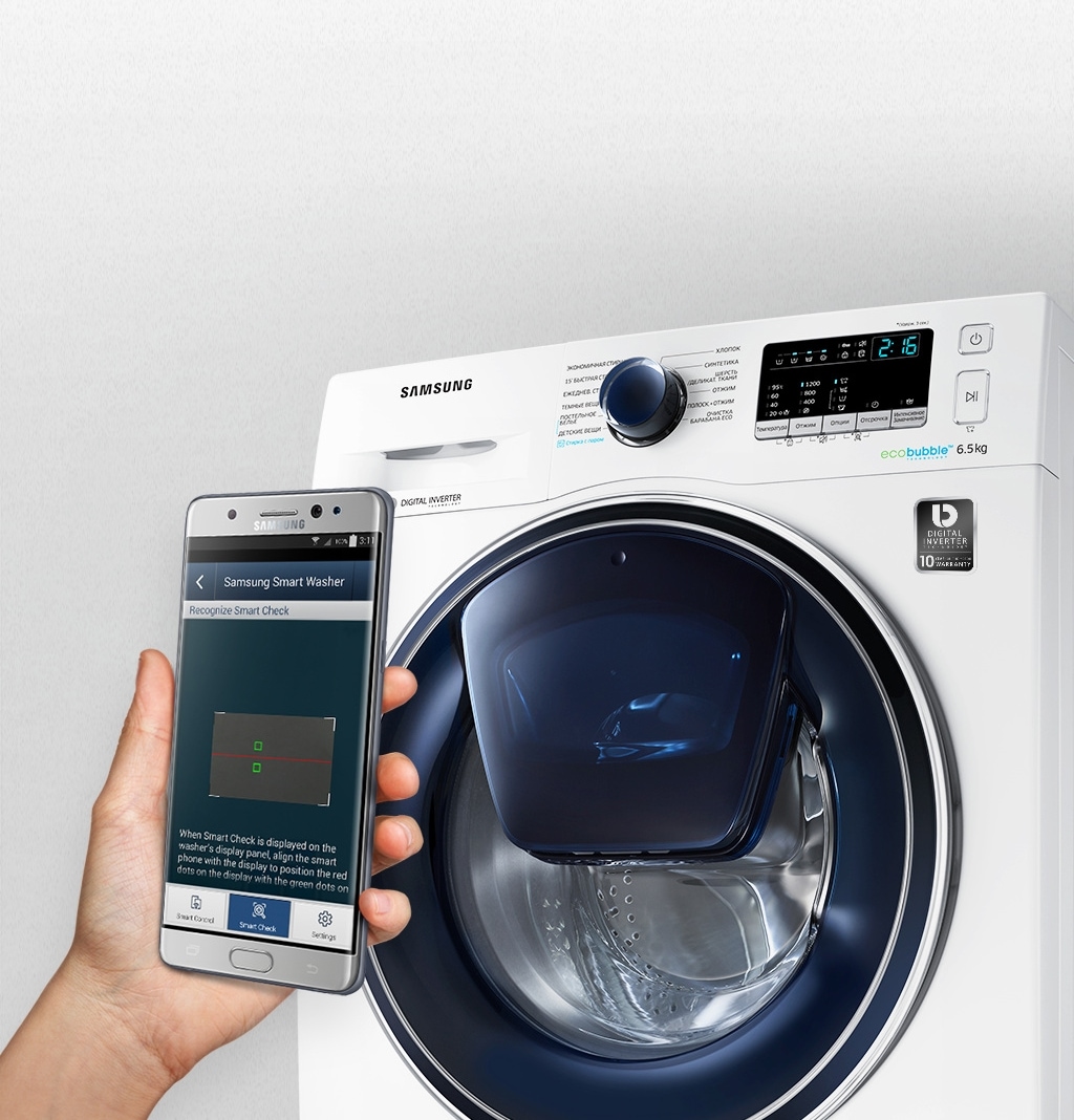 Стиральная машина Samsung WW4600K (AddWash и Eco Bubble), 6.5кг  белый/чёрный-люк – купить за 48090 ₽ | Online Samsung