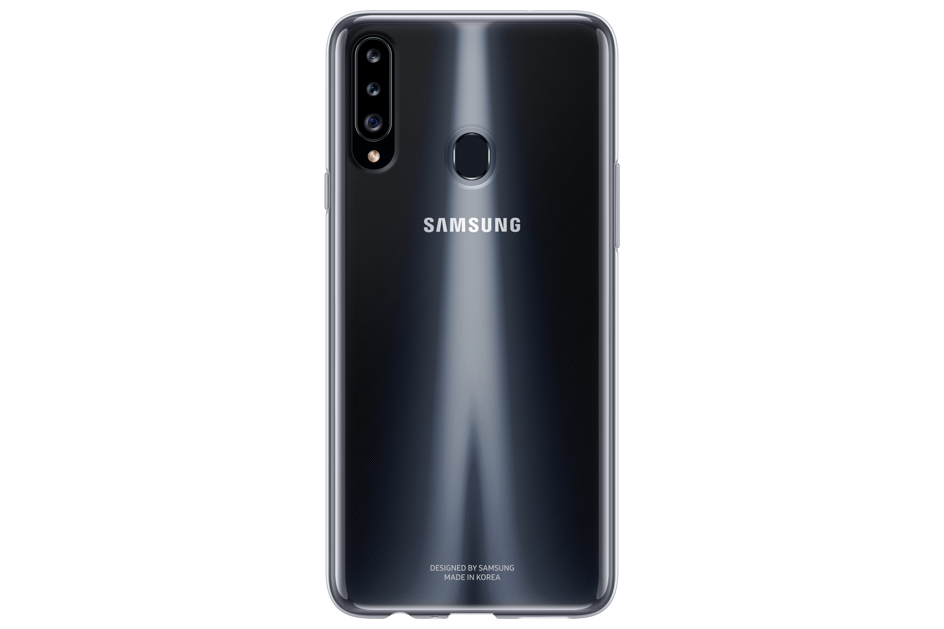 Прозрачный чехол-накладка Clear Cover для A20s, вид сзади на смартфоне