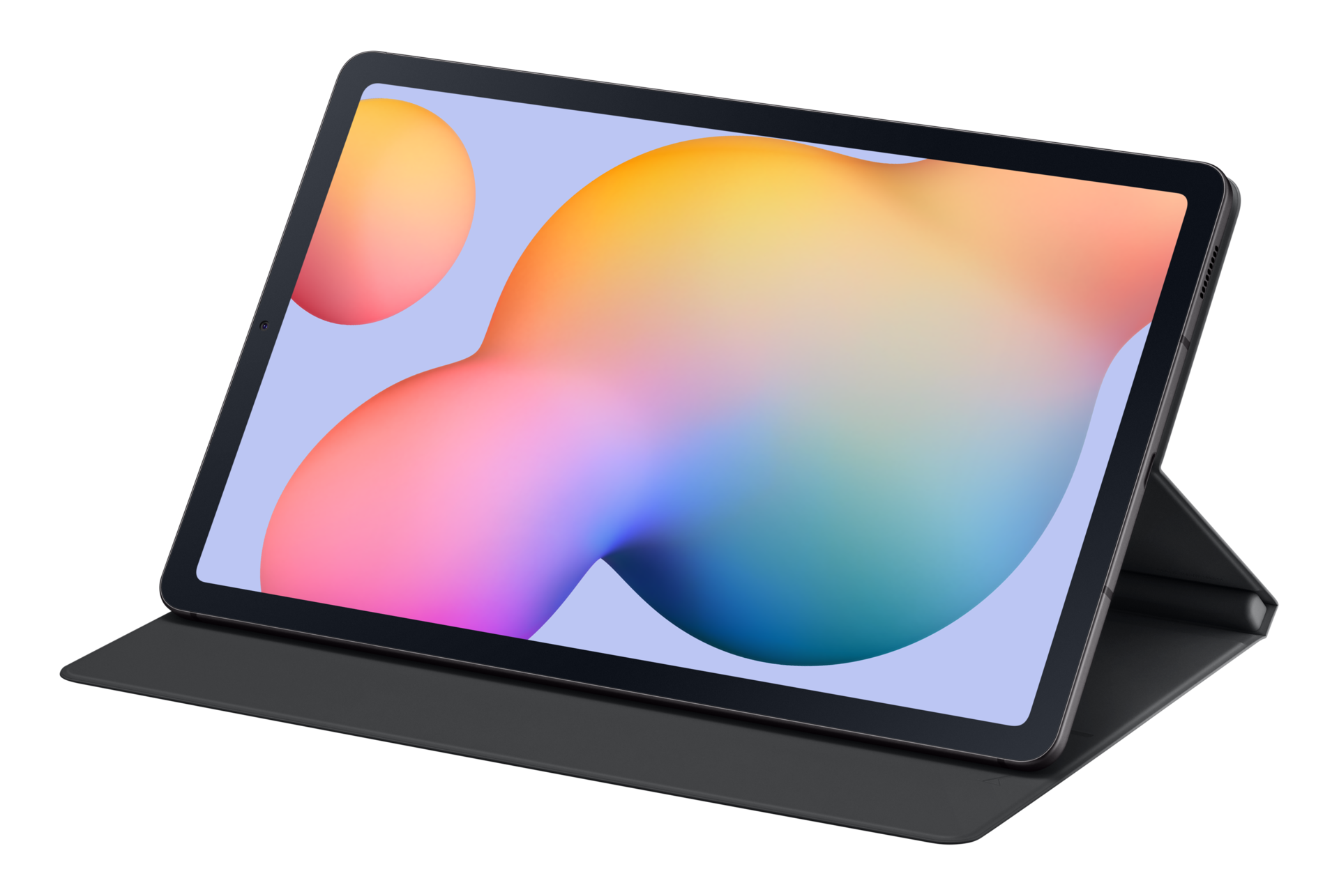 Серый чехол Book Cover для Galaxy Tab S6 Lite, вид на подставке в нижнем положении