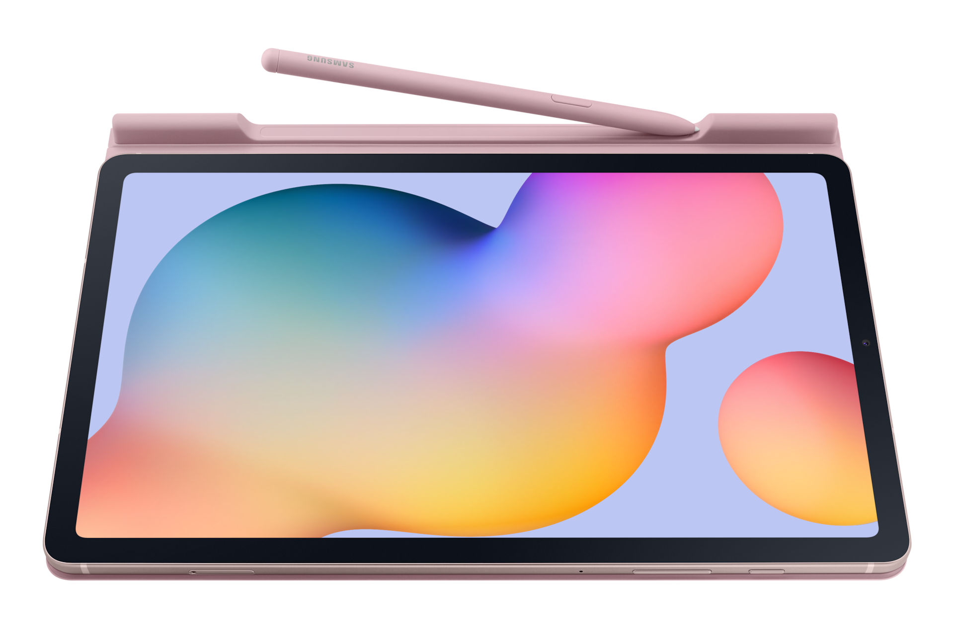 Розовый чехол Book Cover для Galaxy Tab S6 Lite, вид со стилусом S Pen