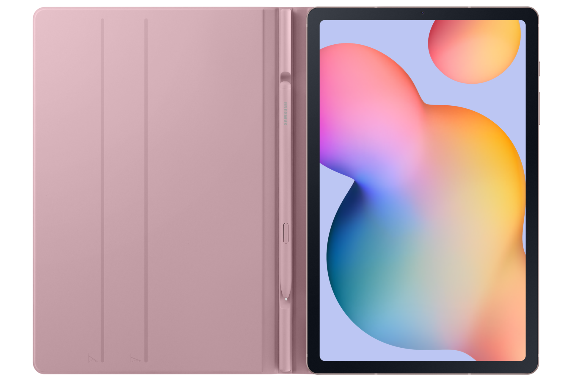 Розовый чехол Book Cover для Galaxy Tab S6 Lite, вид спереди в раскрытом виде