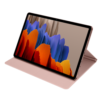 Розовый чехол Book Cover для Galaxy Tab S7, вид на подставке в нижнем положении