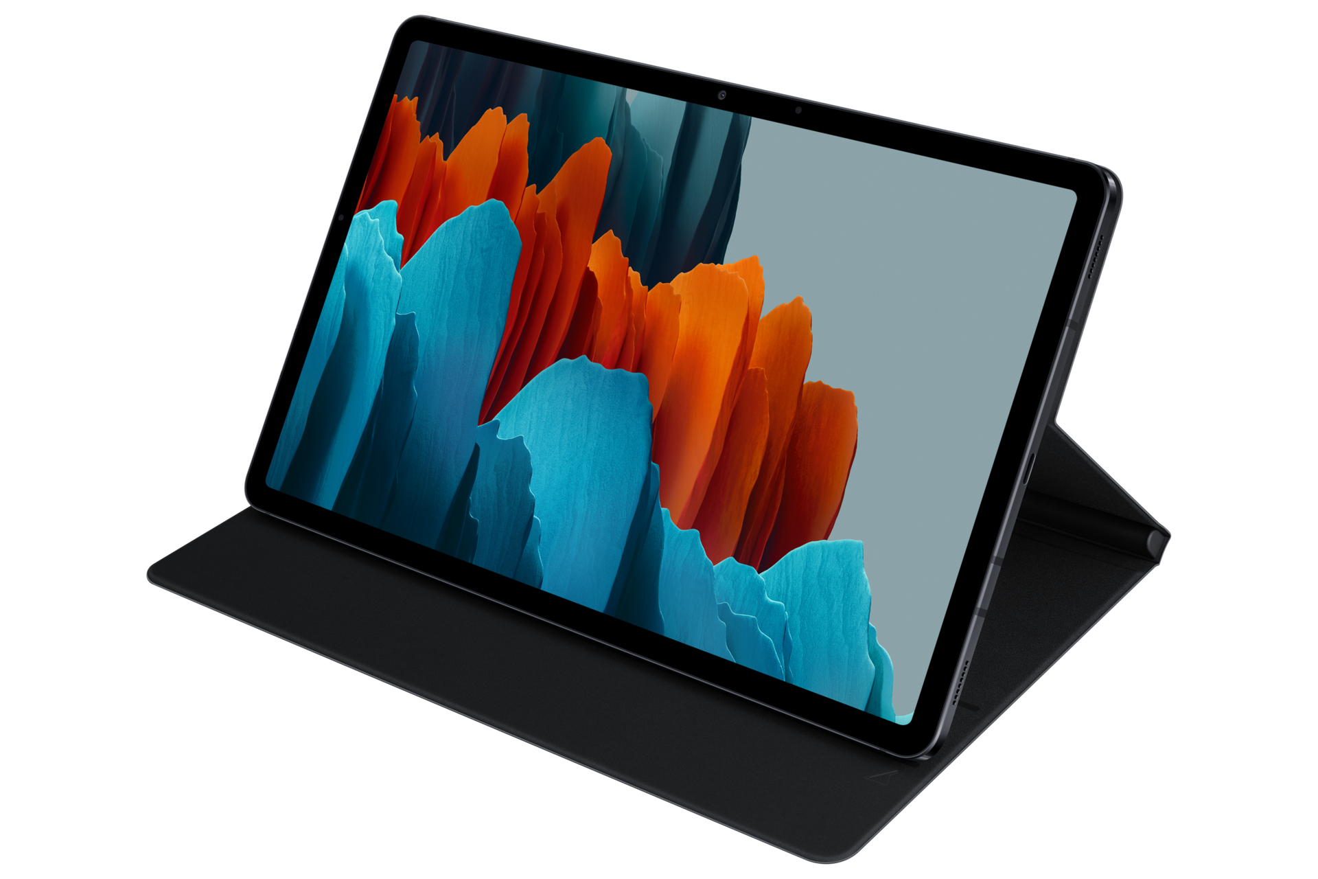 Чёрный чехол Book Cover для Galaxy Tab S7, вид на подставке в нижнем положении