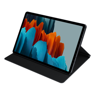 Чёрный чехол Book Cover для Galaxy Tab S7, вид на подставке в нижнем положении