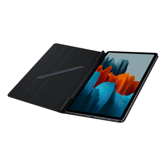 Чёрный чехол Book Cover для Galaxy Tab S7, в раскрытом виде со стилусом S Pen