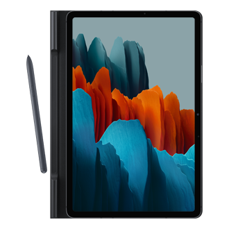 Чёрный чехол Book Cover для Galaxy Tab S7, вид со стилусом S Pen