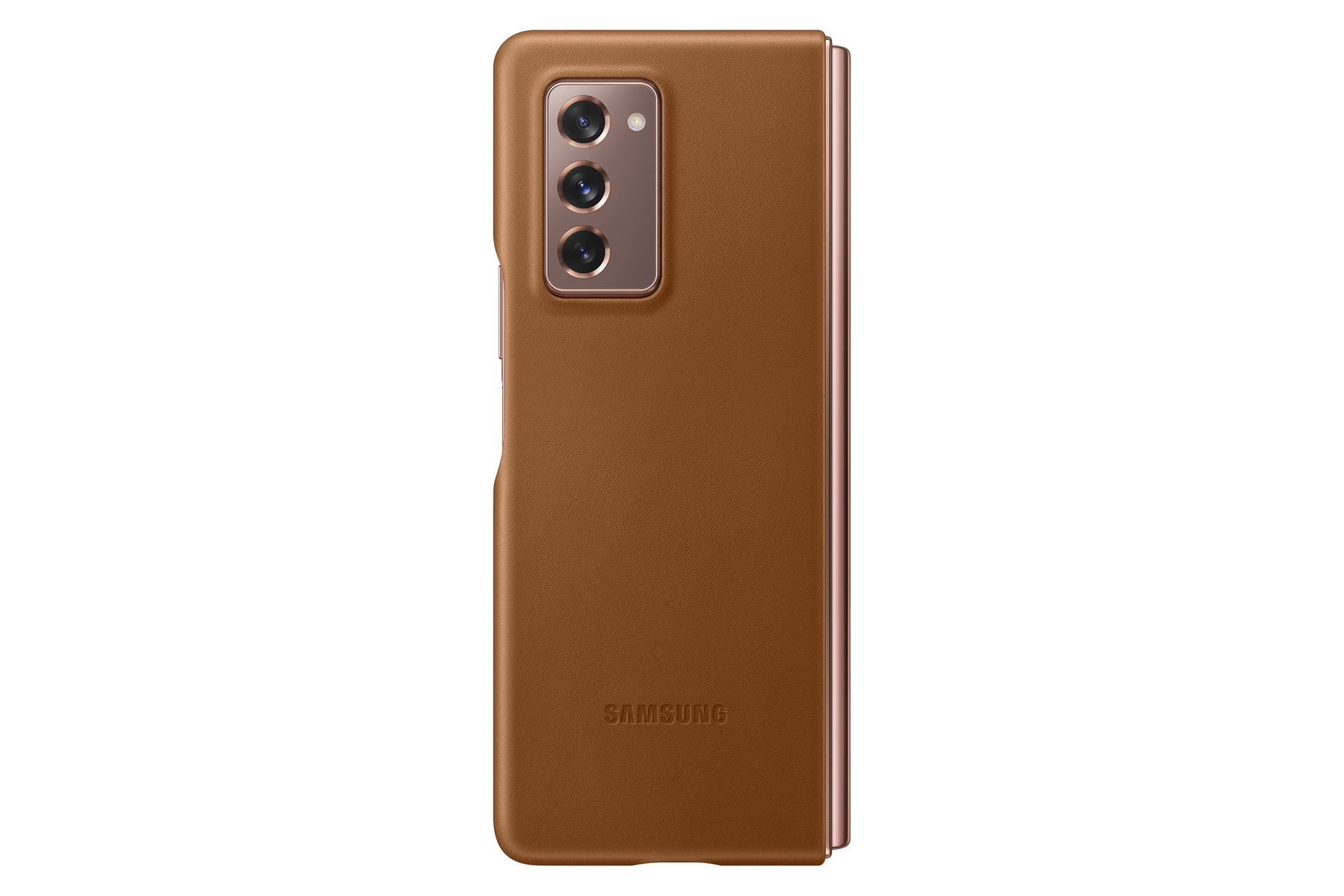 Коричневый кожаный чехол-накладка для Samsung Z Fold2, вид сзади в закрытом виде