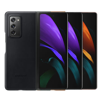 Коричневый кожаный чехол-накладка для Samsung Z Fold2, вид в наборе