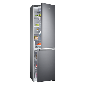 [холодильник серебристого цвета]