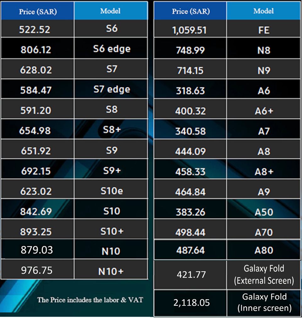 Lcd Repair Price Detail At Samsung Service Center Fsc Jeddah