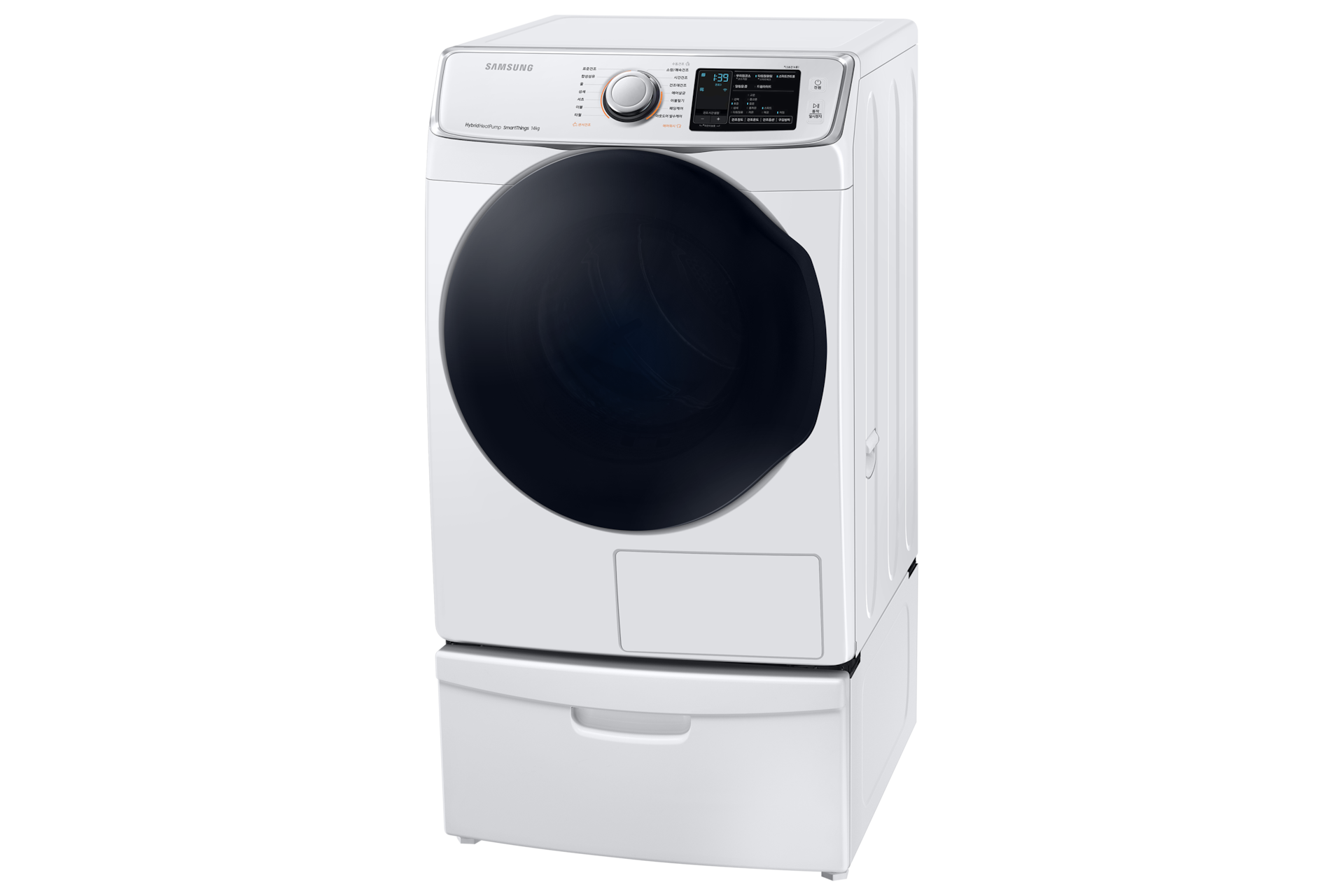 화이트 실내설치 키트 및 건조기 화이트 제품 설치 된 정면 오른쪽 45도 