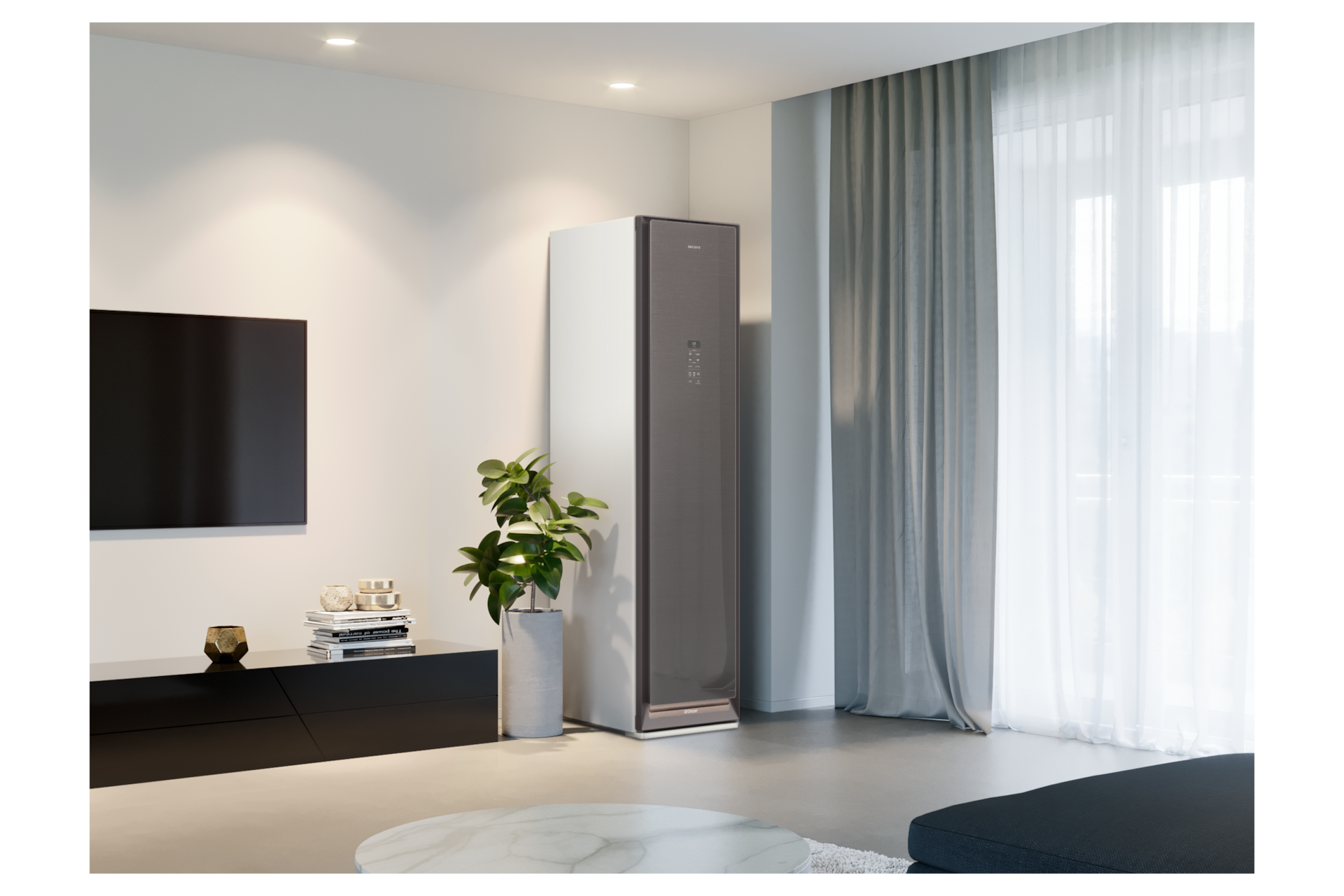 DF60N8500BG 거실 배란다 근처에 설치된 우드브라운