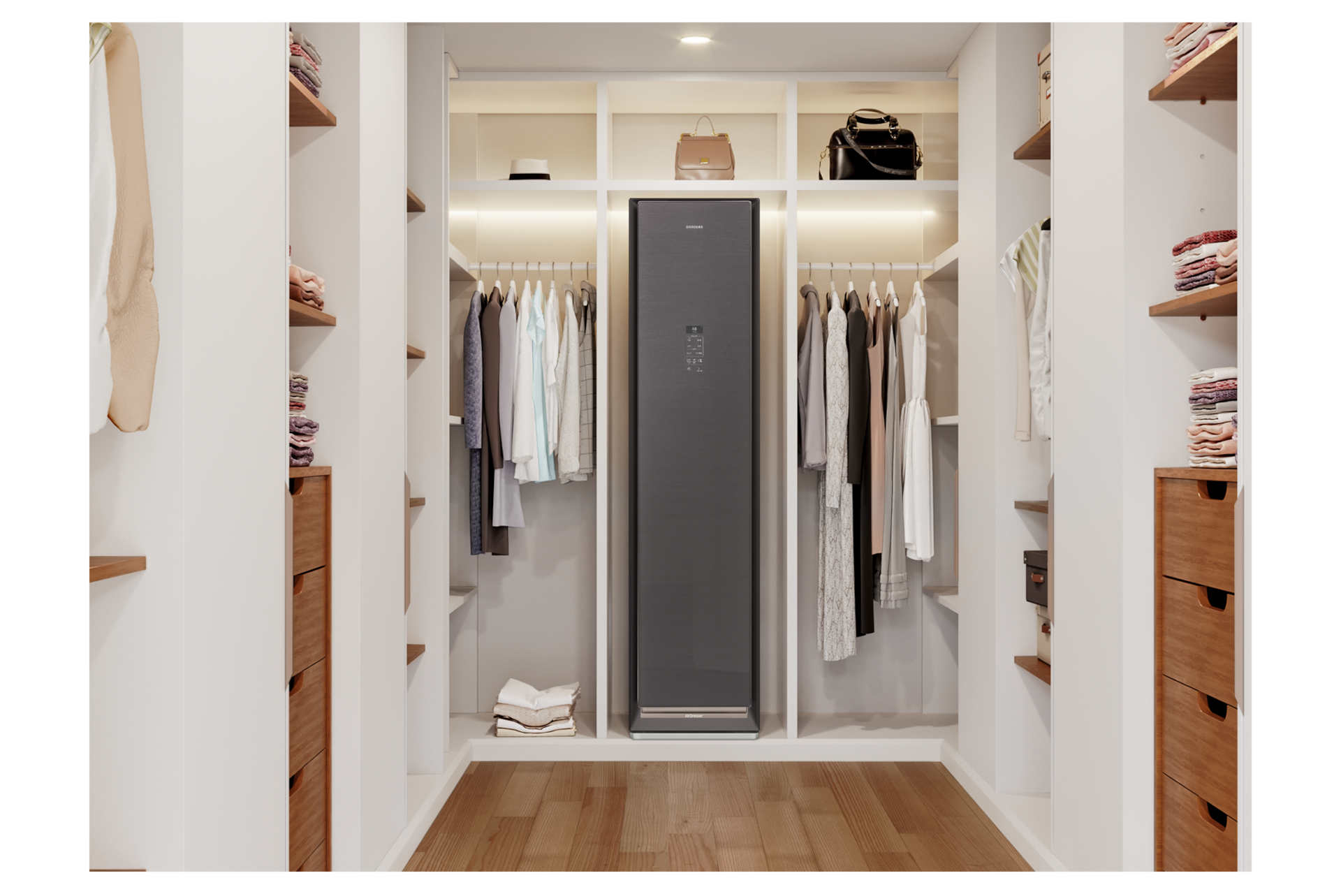 DF60N8500BG 드레스룸에 설치된 우드브라운 정면 이미지