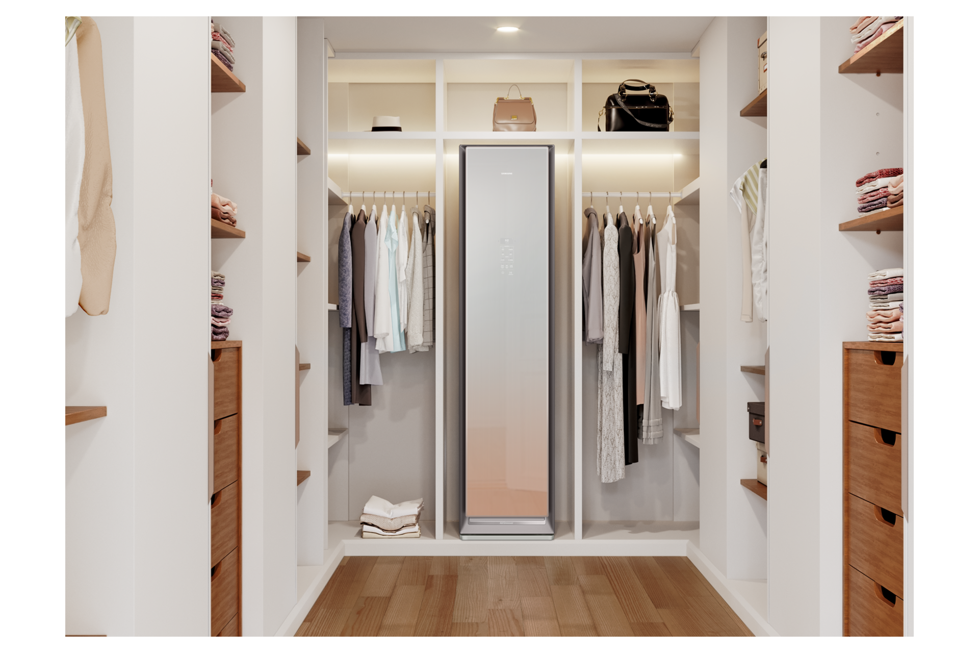 DF60N8700MG 드레스룸에 설치된 골드미러 정면 이미지