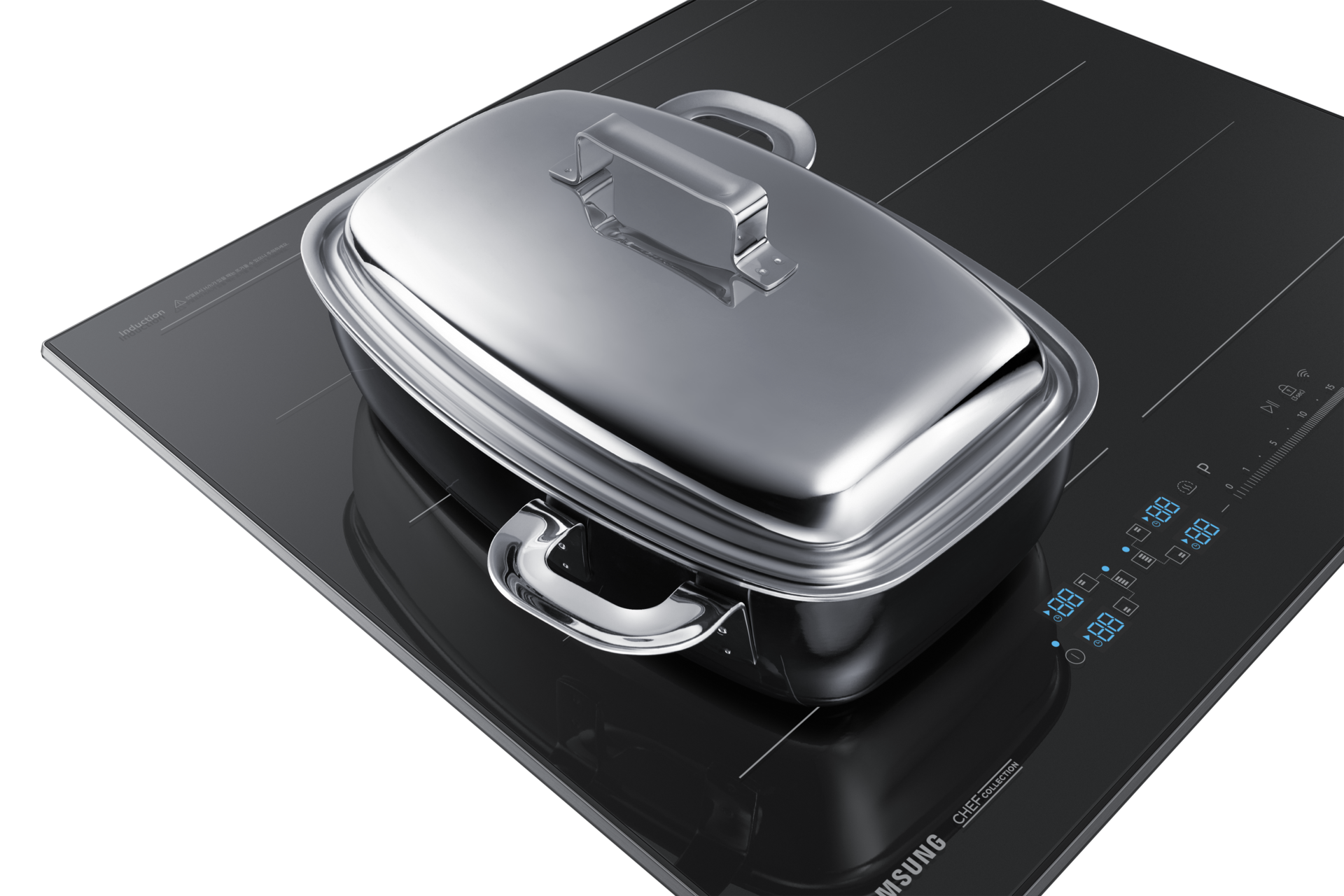 제품 정면 아래 60도 왼쪽 30도 냄비 1개 있음