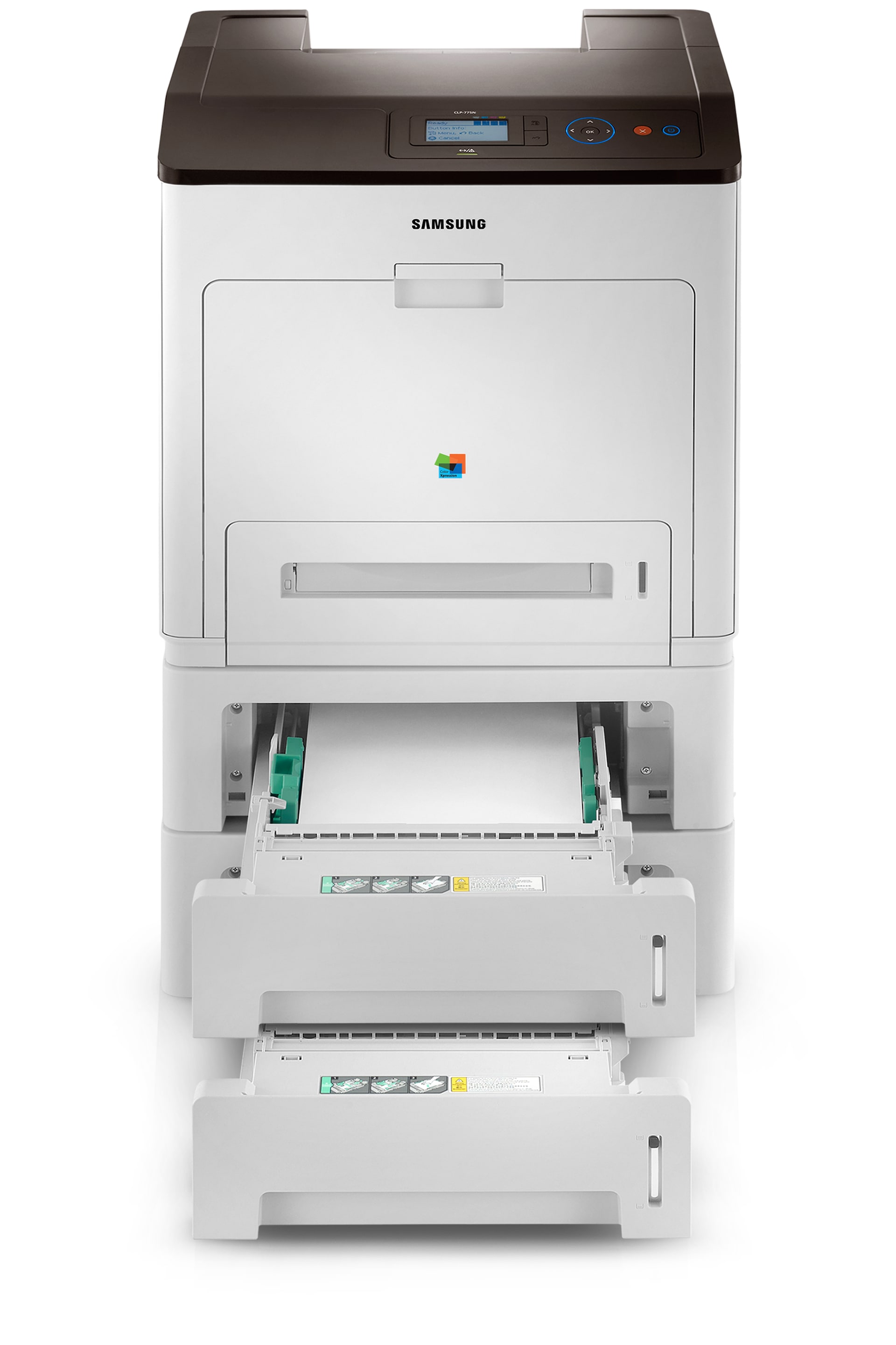 CLP-775N 15 화이트 앞면 위15도 2단 추가공급함 열림 공급지 있음