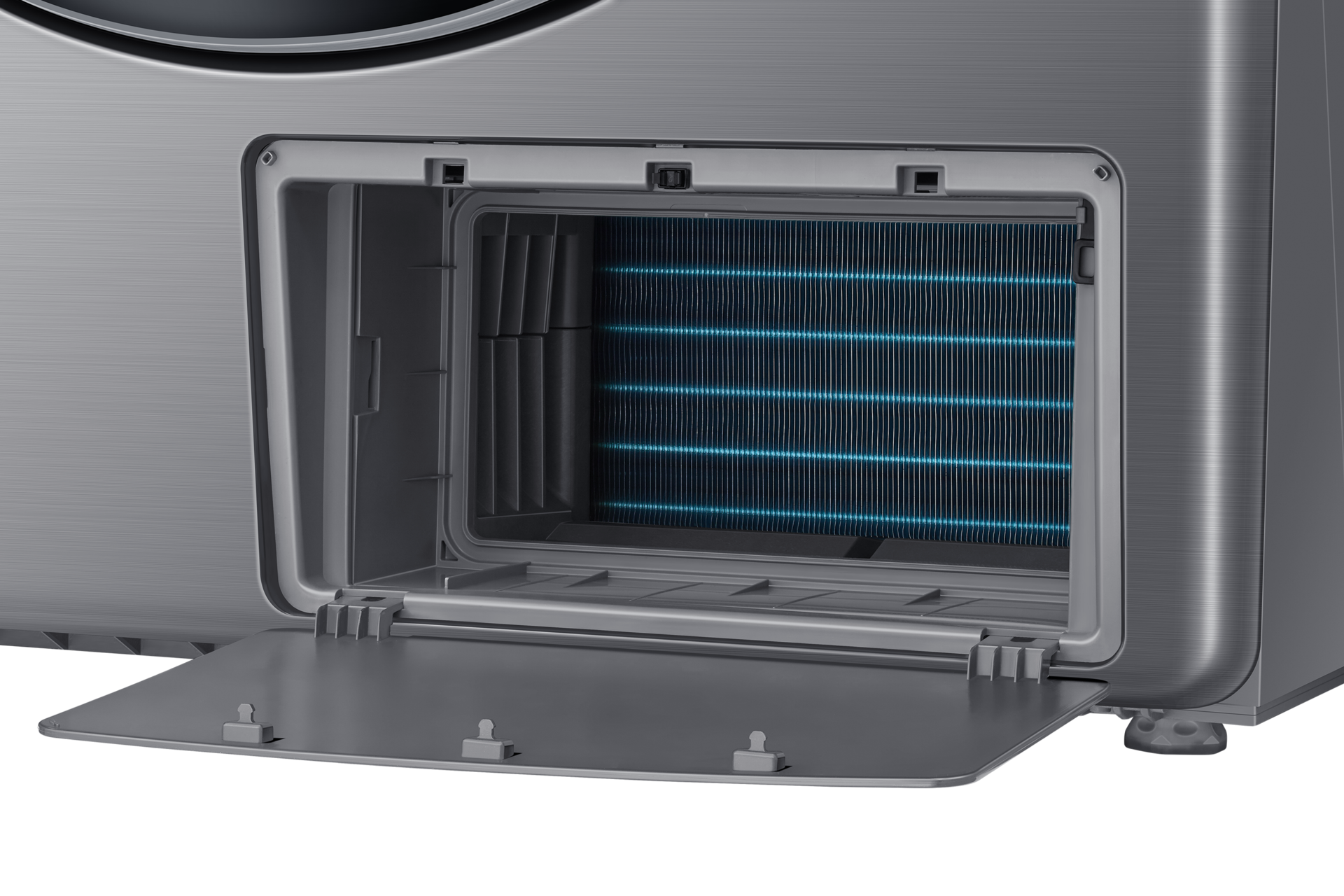 그랑데 건조기 AI 17 kg 이녹스 제품 하단 열교환기 부분 확대