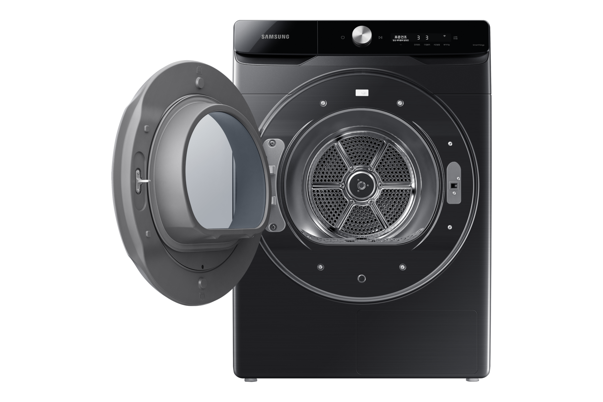 그랑데 건조기 AI 17 kg 블랙케비어 제품 정면 도어열림