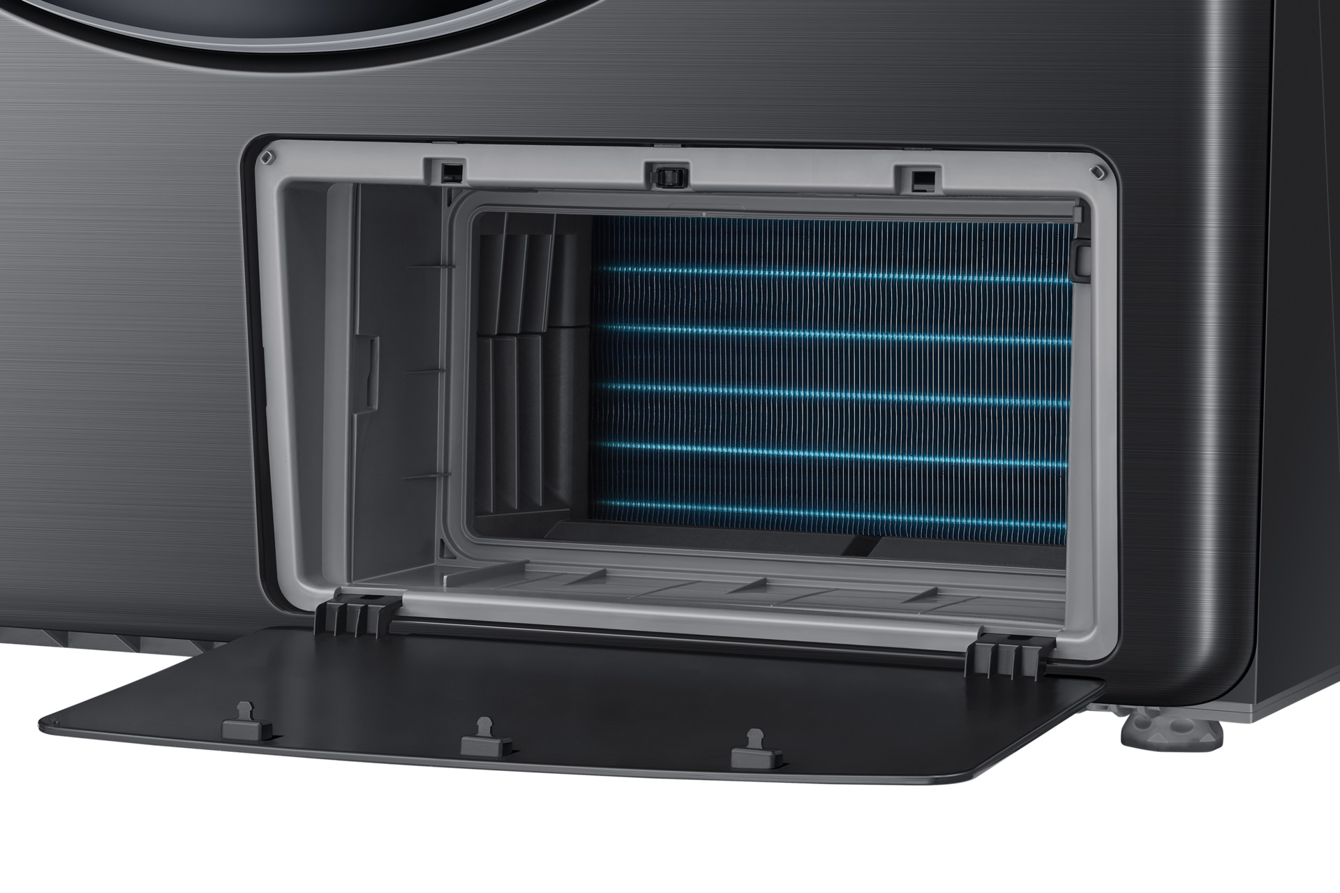 그랑데 건조기 AI 17 kg 블랙케비어 제품 하단 열교환기 부분 확대