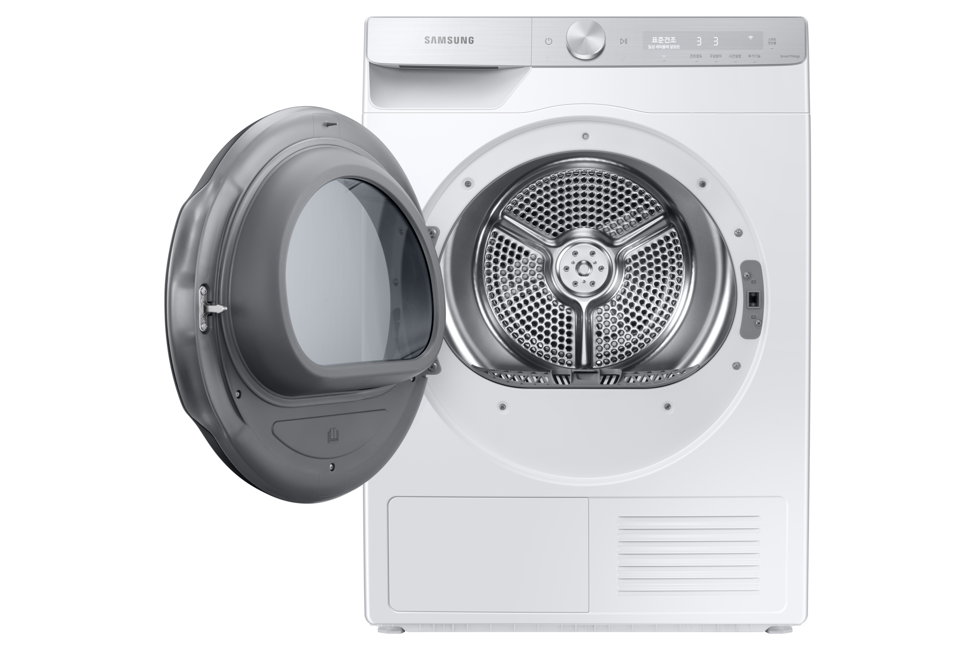 그랑데 건조기 AI 9 kg 제품 정면 좌측 도어열림