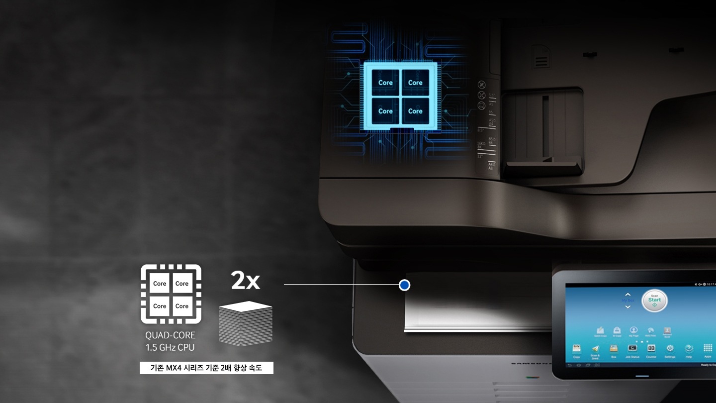 분당 최대 60매의 뛰어난 출력 속도로 출력이 가능하다는 것을 보여주고 있습니다.