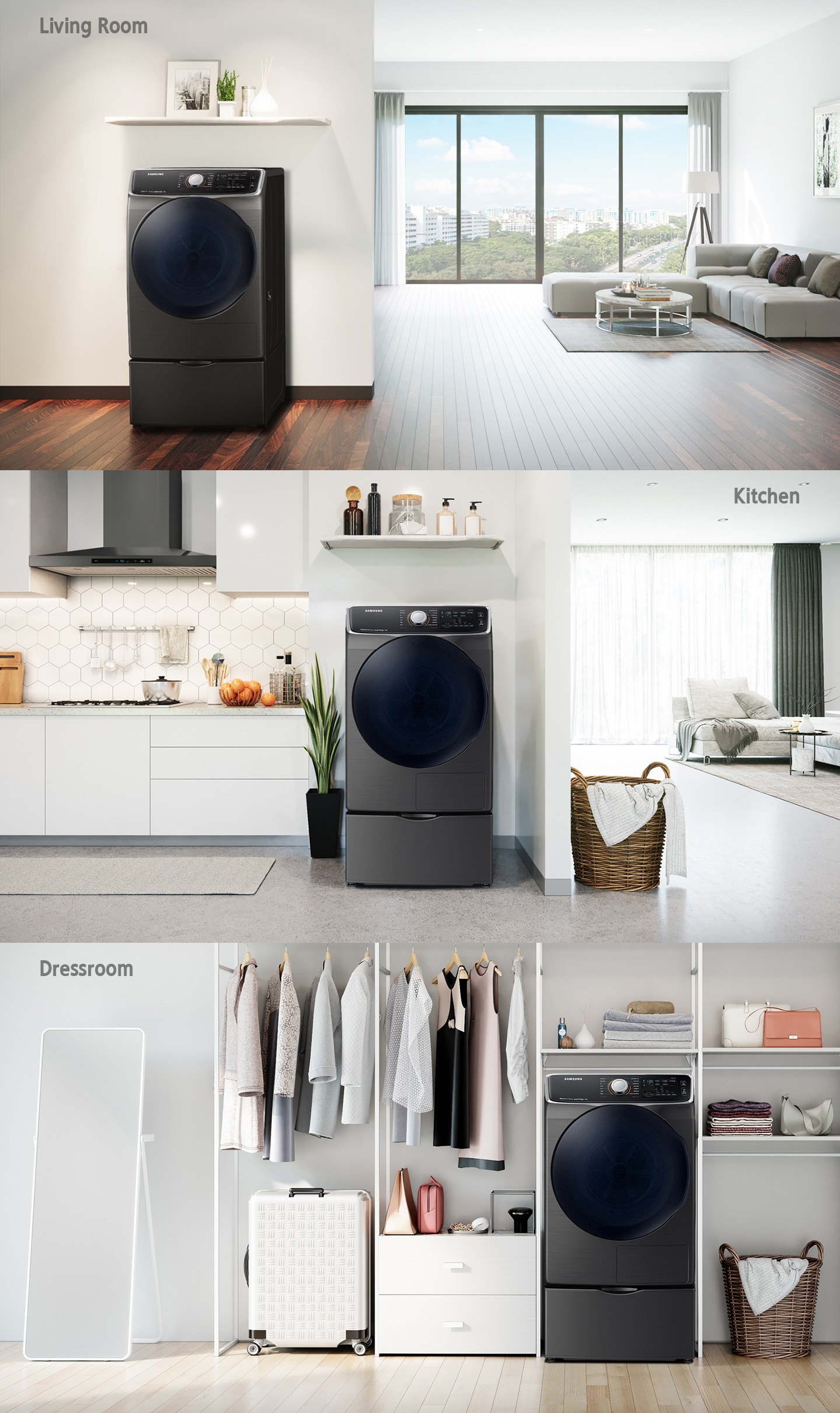 건조기 그랑데 전용 실내 설치키트 블랙 케비어 제품 인테리어컷 입니다.