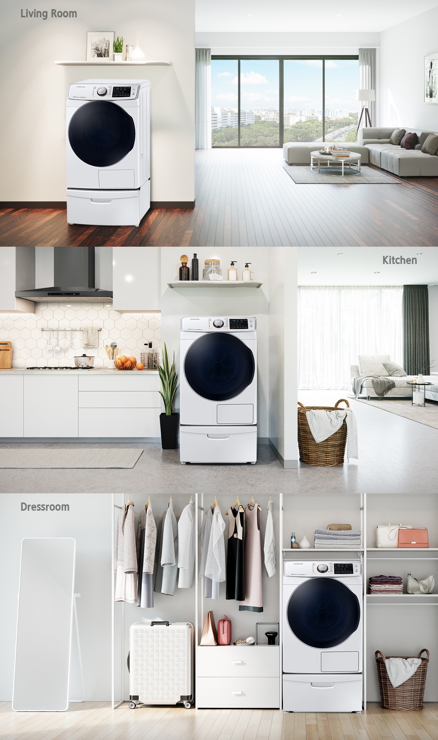 건조기 그랑데 전용 실내 설치키트화이트 제품 인테리어컷 입니다.
