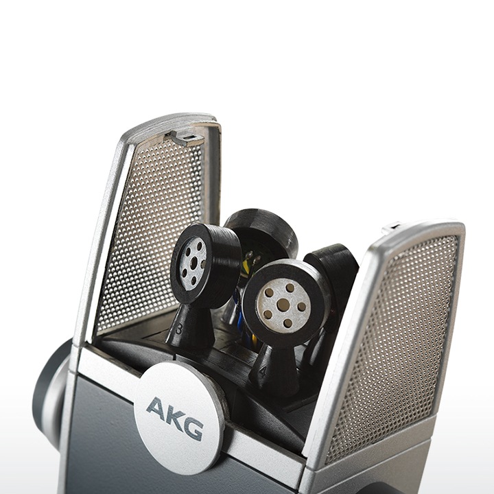 제품 내부에 장착된 4개의 콘덴서 캡슐을 보여주고 있습니다.