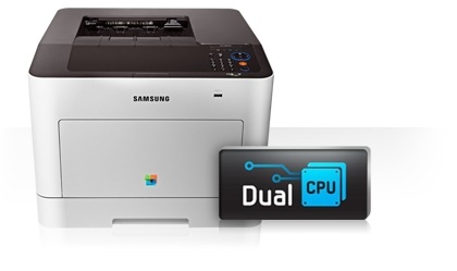 듀얼CPU와 256MB 메모리를 탑재하여 대용량 문서를 빠르게 출력하는 제품 전면의 모습입니다.