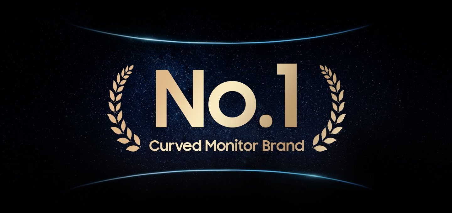 검은 배경 위로 'No.1 Curved Monitor Brand' 문구 좌우로 월계수잎 이미지가 보입니다.