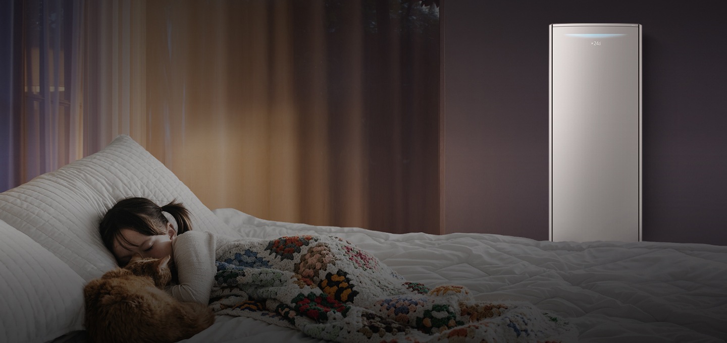 무풍 열대야 쾌면 기능으로 작동중인 에어컨을 보여주고 있습니다.