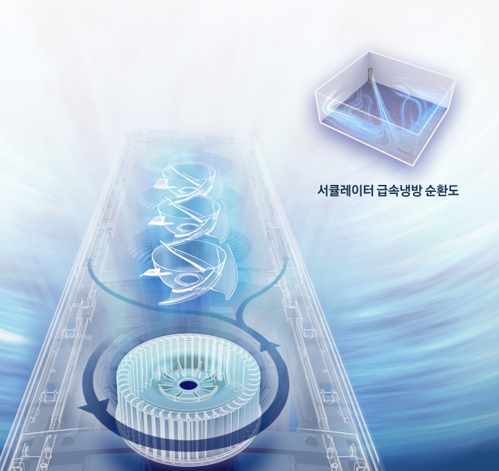 급속냉방 작동중인 에어컨을 보여주고 있습니다. 