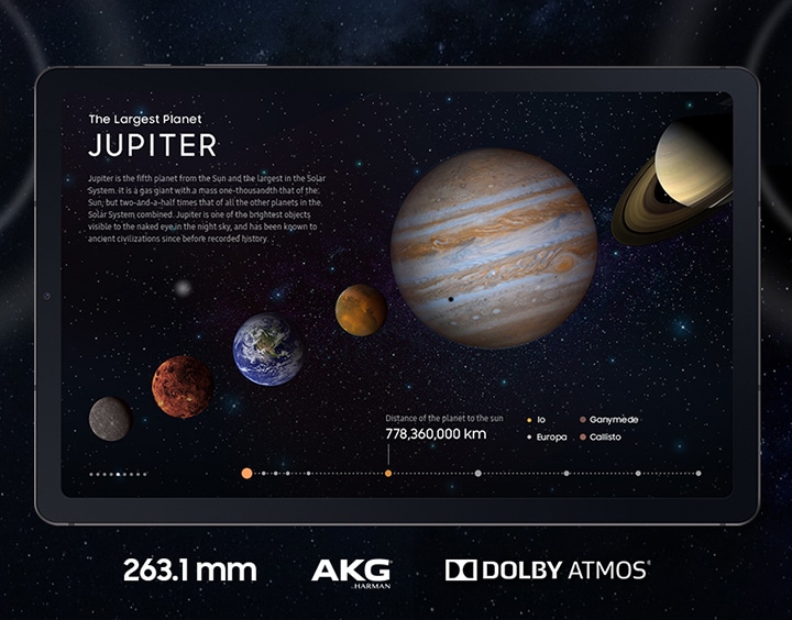 갤럭시 탭에 태양계 행성들이 나오고 있습니다.