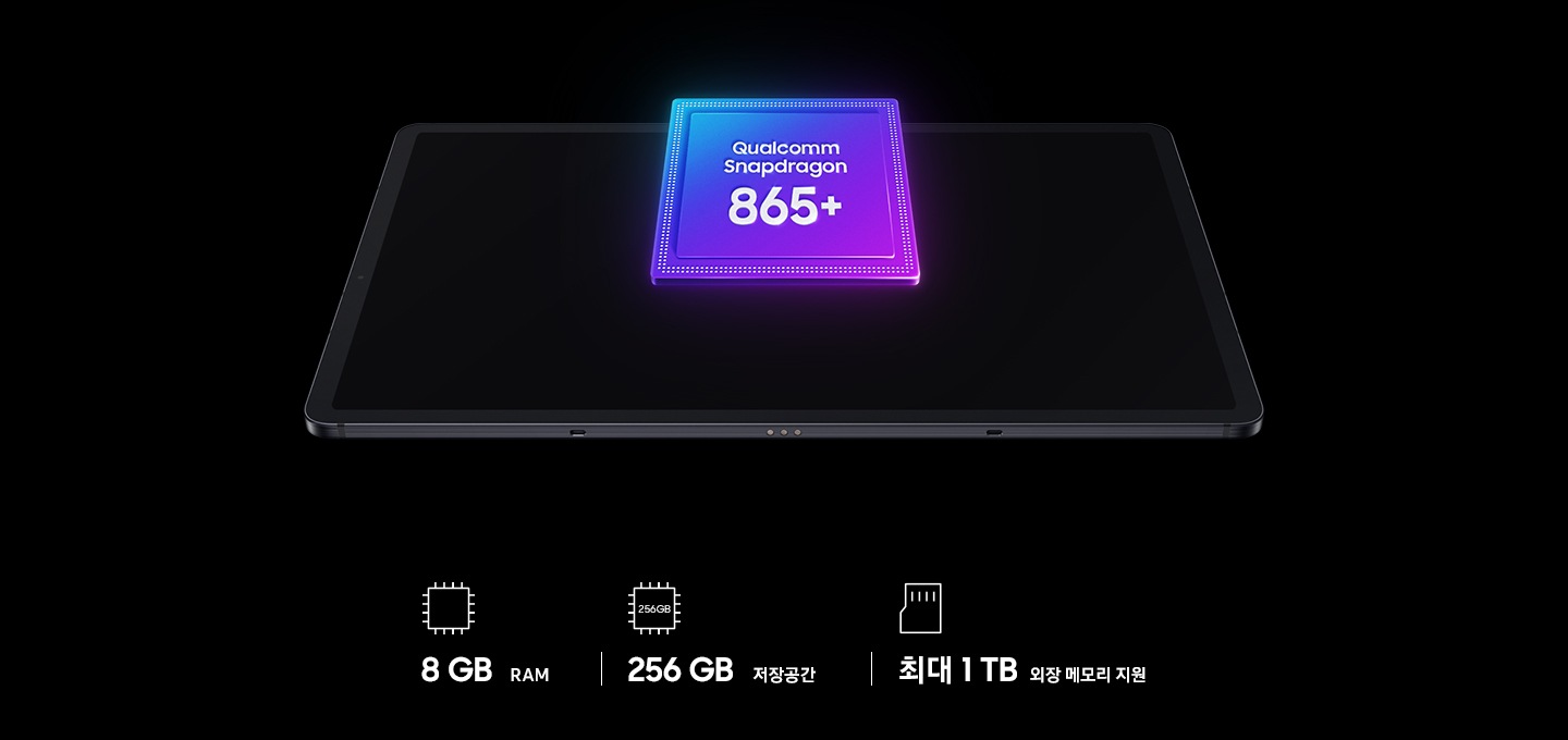 Qualcomm Snapdragon  865+ 칩셋과 주요 사양이 나열되어 있습니다.