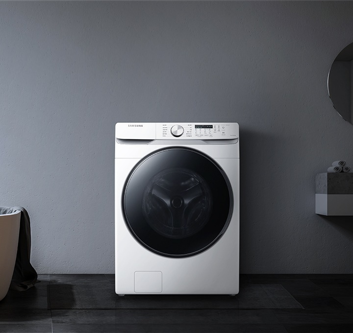 그레이톤의 욕실 가운데 삼성 버블샷 세탁기 제품이 놓여져 있습니다.