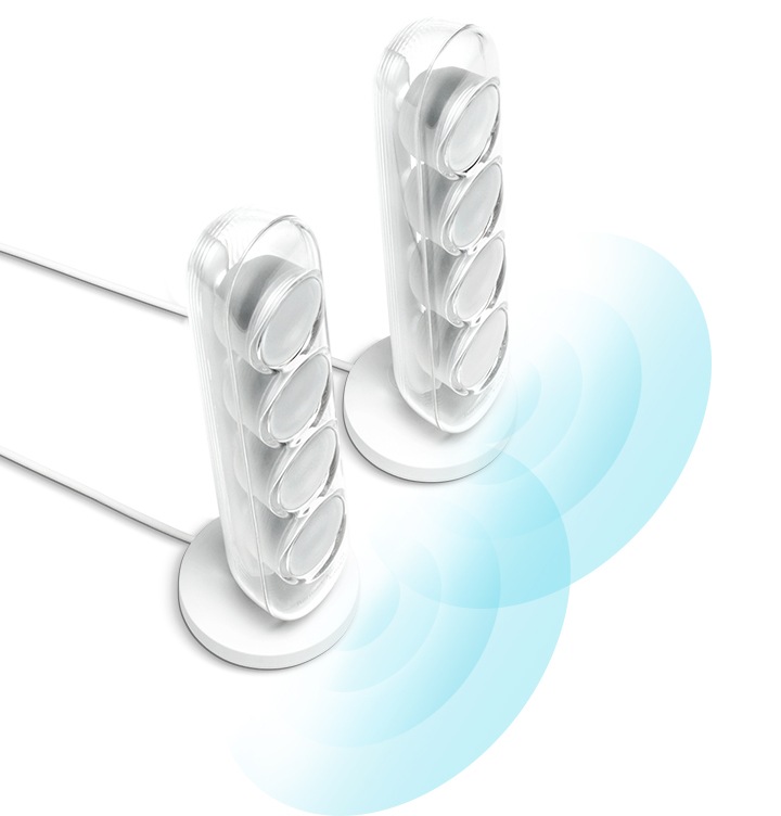 하만카돈 사운드스틱 4 제품윗면이 보이고, 제품정면에서는 음파효과가 나오고 있습니다.