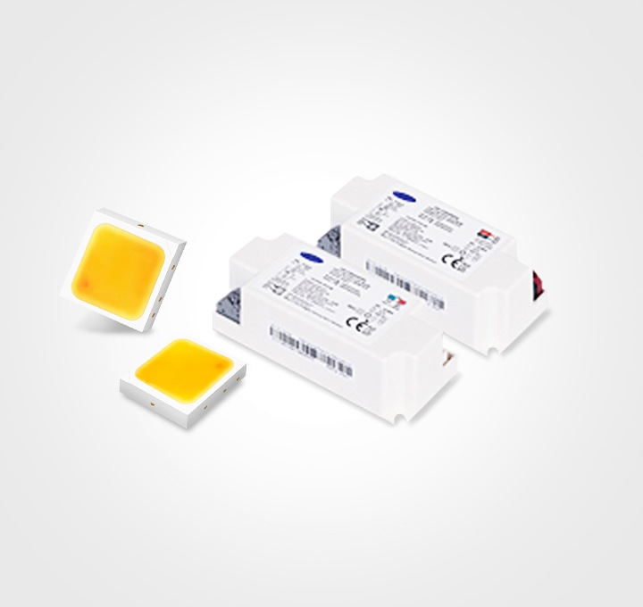 바닥위에 LED 칩 2개를 보여주고 있습니다. 